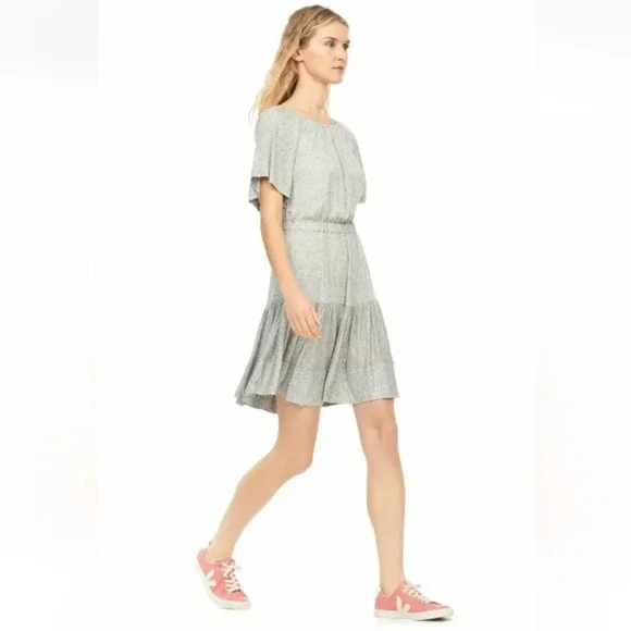 Rebecca Taylor Open Back Ruffle Grey Melange Jersey Short Flax Dress Size XS - Picture 15 of 16